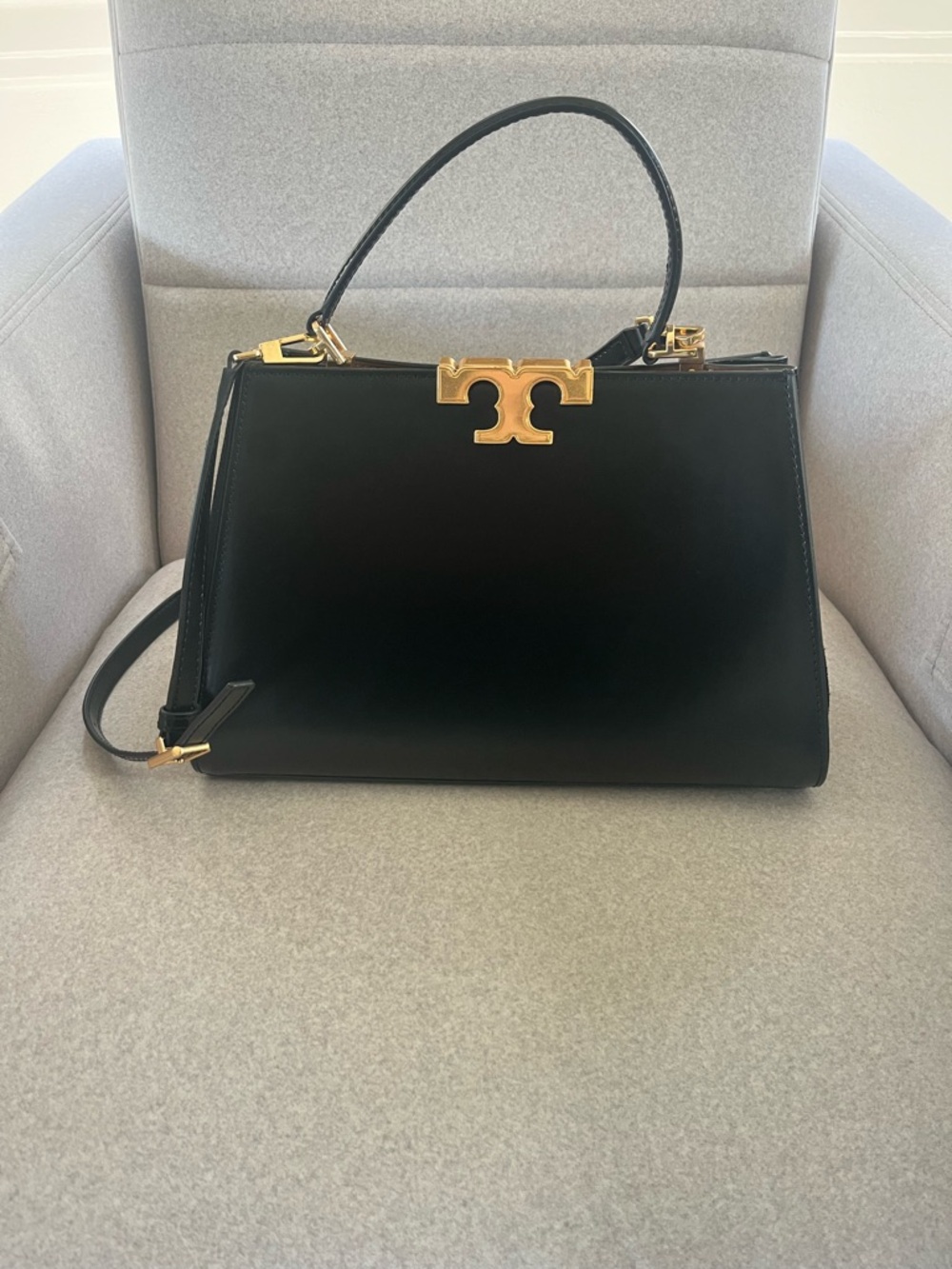 Tory Burch Black Eleanor Satchel with Gold Hardware